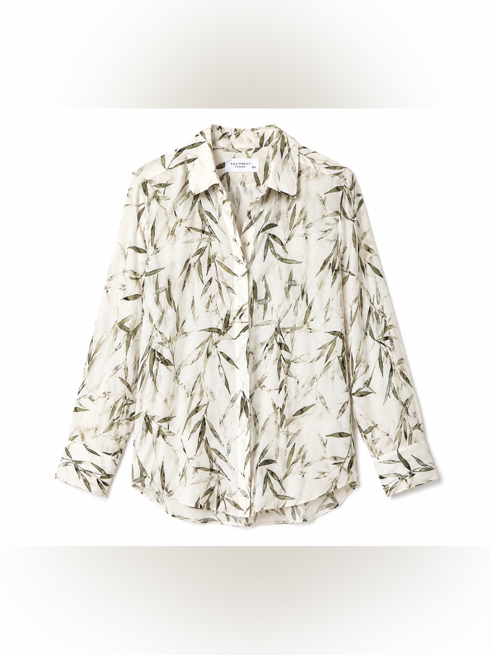 Equipment Femme 100% Silk Bamboo Leaf Print Button Front Blouse Medium White - Picture 13 of 13